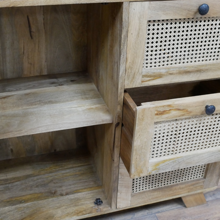 Rustic wood & rattan storage cabinet