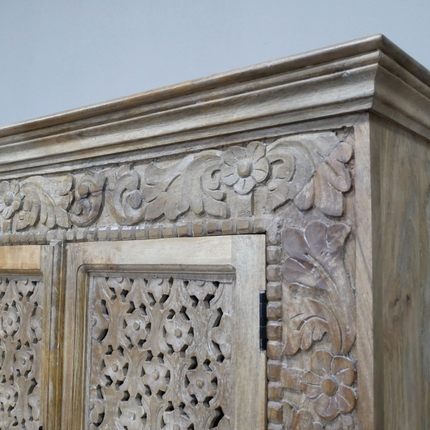 Large artisan carved 4 door ornate wood storage cabinet - sideboard