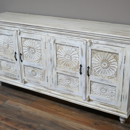 6ft wide carved white wood home storage cabinet