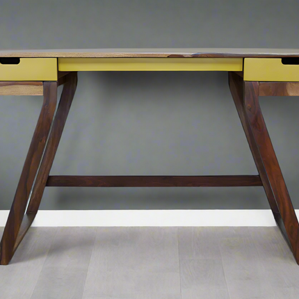 Stylish wood desk with yellow drawers