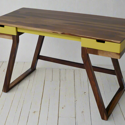 Stylish wood desk with yellow drawers