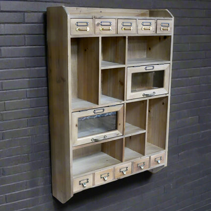 Rustic multi compartment wall storage cabinet