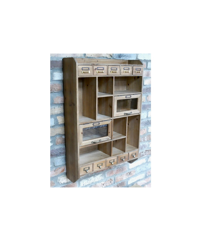 Rustic multi compartment wall storage cabinet