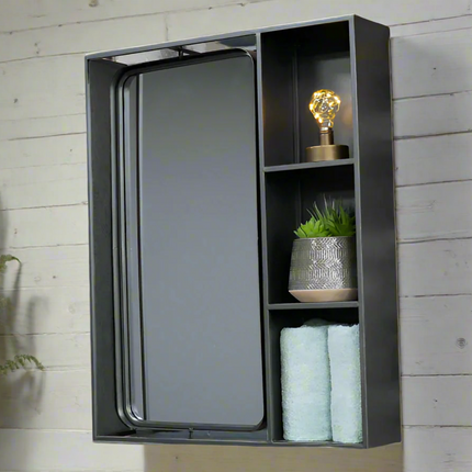 Black metal storage mirror cabinet