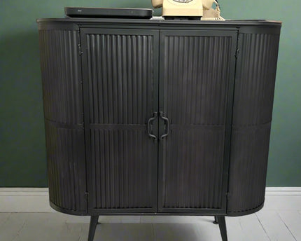 Curvy ribbed metal industrial retro storage cabinet