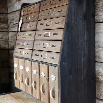 Rustic wood wall apothecary 18 drawer storage cabinet