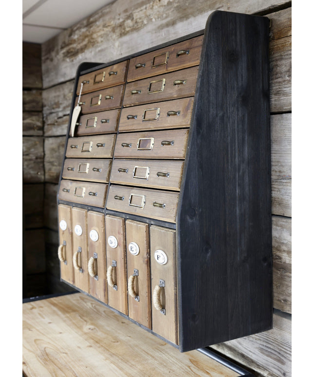 Rustic wall apothecary drawer cabinet