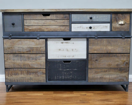 Rustic wood multi compartment storage cabinet