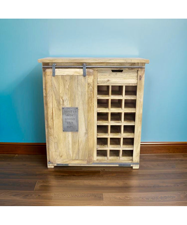 Industrial iron & wood wine storage cabinet