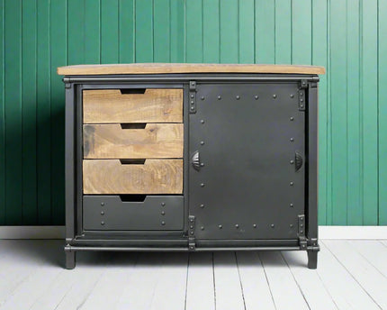 Industrial iron & wood storage cabinet