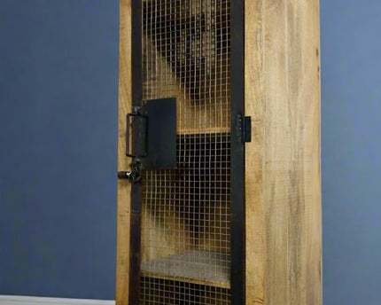 Tall slim rustic wood storage locker cabinet