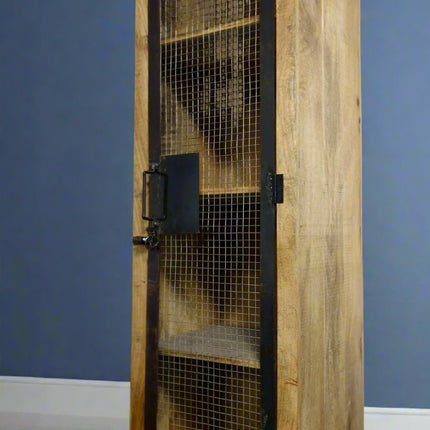 Tall slim rustic wood storage locker cabinet