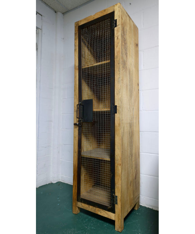 Tall slim rustic wood storage locker cabinet