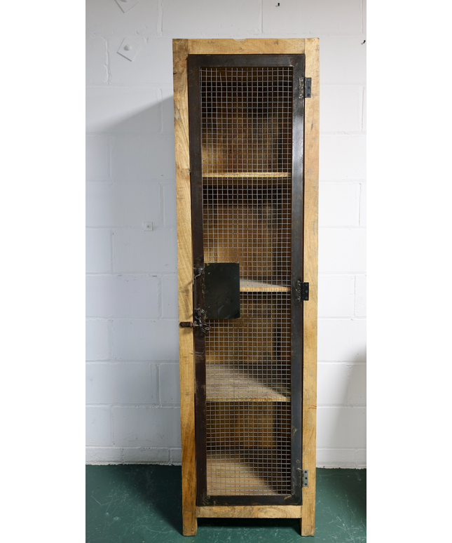 Tall slim rustic wood storage locker cabinet