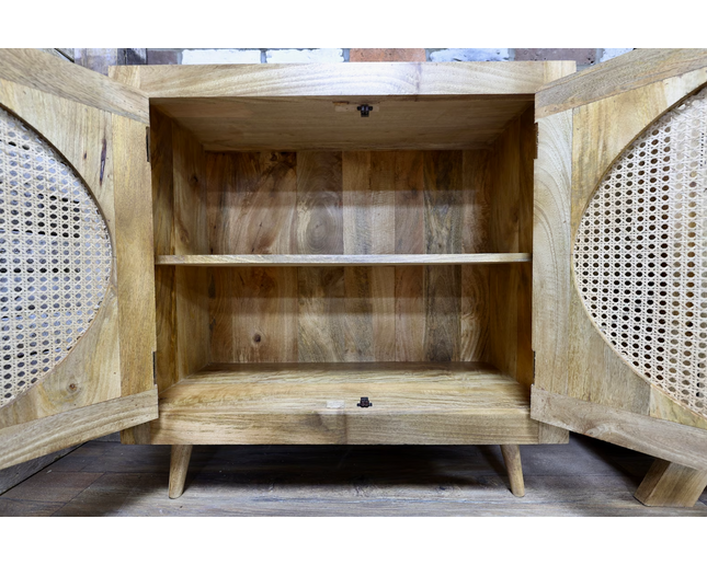 Rustic wood & rattan circle cabinet