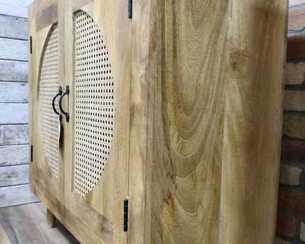 Rustic wood & rattan circle cabinet