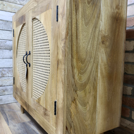 Rustic wood & rattan circle storage cabinet