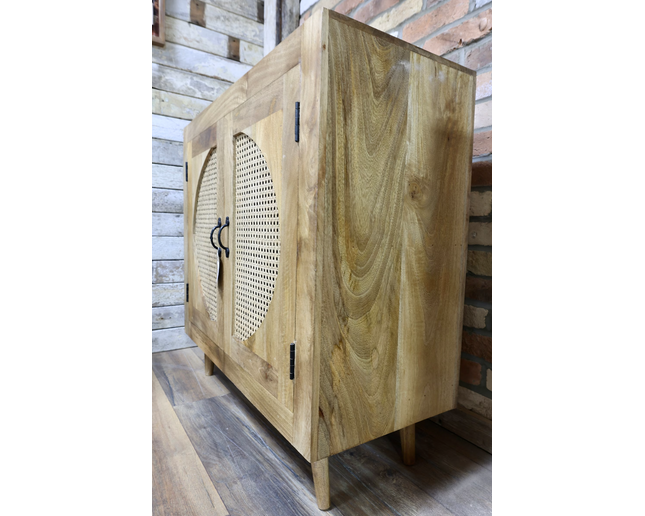 Rustic wood & rattan circle cabinet