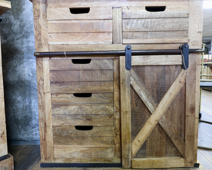 Iron & wood rustic storage cabinet