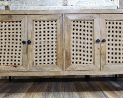 5ft wood & rattan 4 door storage cabinet