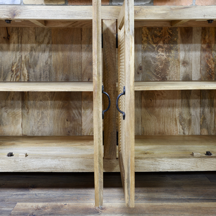 XL rustic wood & rattan  4 door sideboard cabinet