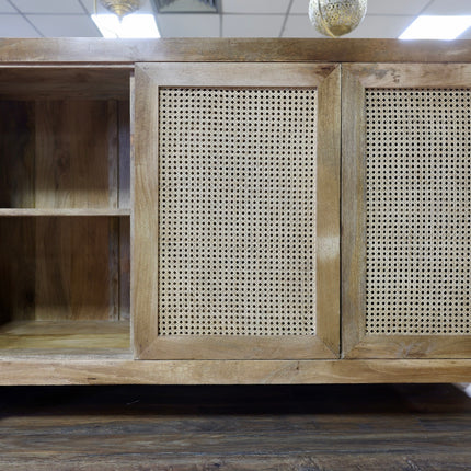 Acacia wood & rattan 3 drawer sideboard cabinet