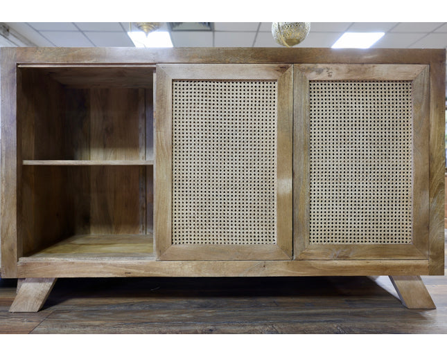 Acacia wood & rattan 3 drawer sideboard cabinet