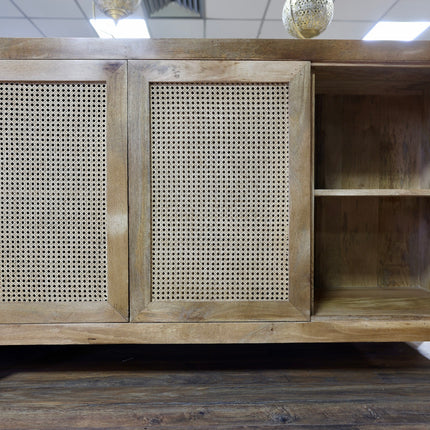 Acacia wood & rattan 3 drawer sideboard cabinet