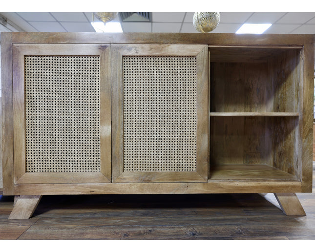 Acacia wood & rattan 3 drawer sideboard cabinet