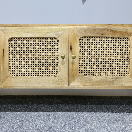 Rustic wood & rattan wide Tv storage cabinet