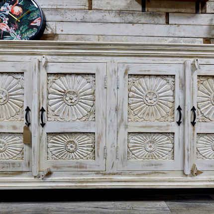 6ft wide carved white wood home storage cabinet