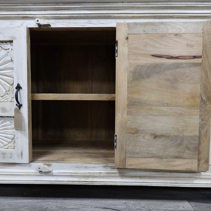 6ft wide carved white wood home storage cabinet