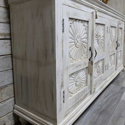 6ft wide carved white wood home storage cabinet