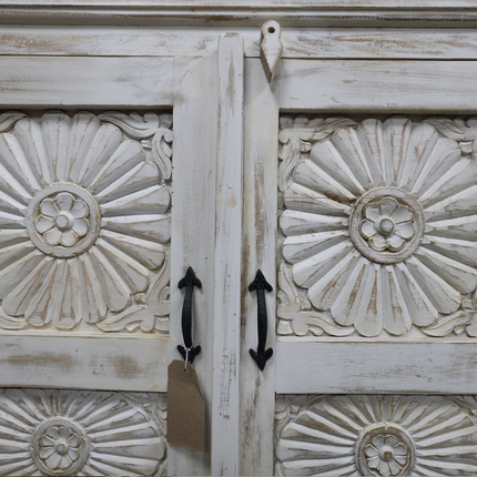 6ft wide carved white wood home storage cabinet