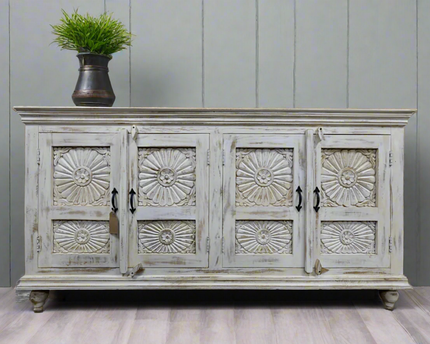 6ft carved door ornate storage cabinet - sideboard