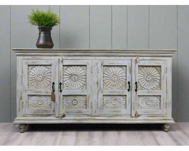 6ft carved door ornate storage cabinet - sideboard