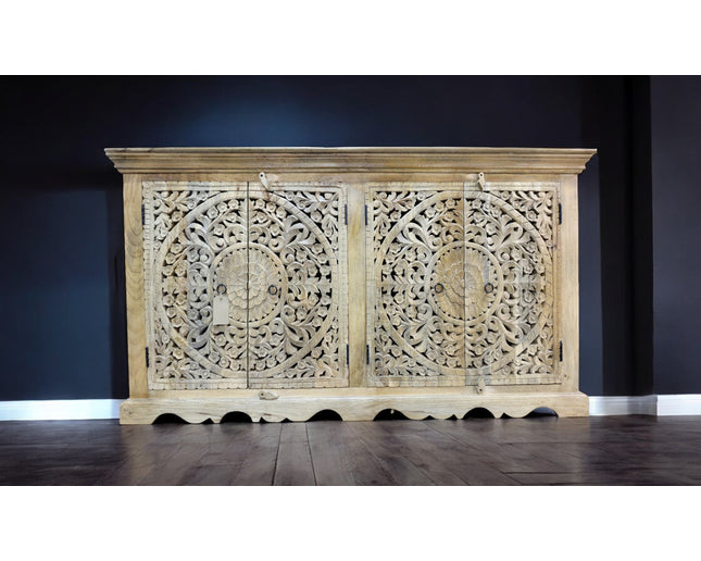 4 door carved ornate solid wood storage cabinet - sideboard