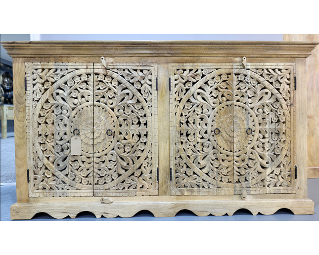 4 door carved ornate solid wood storage cabinet - sideboard