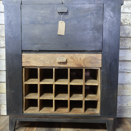 Large black wood & iron drinks bar cabinet