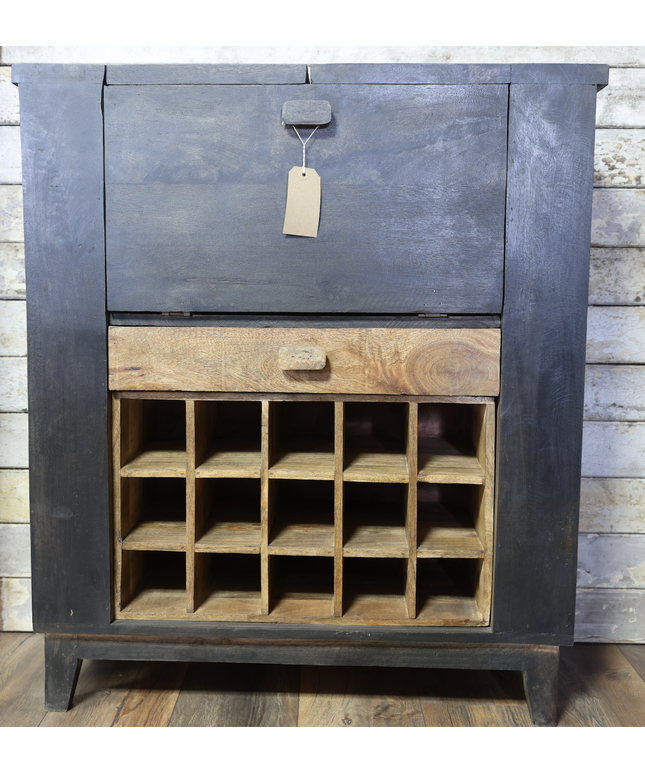 Large black wood & iron drinks bar cabinet