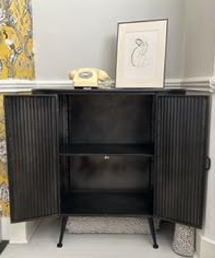 Curvy ribbed metal industrial retro storage cabinet