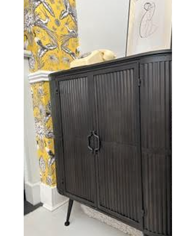 Curvy ribbed metal industrial retro storage cabinet