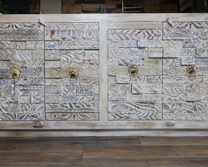 Large 4 door reclaimed wood white sideboard cabinet