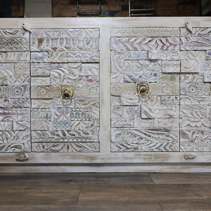 Large 4 door reclaimed wood white sideboard cabinet