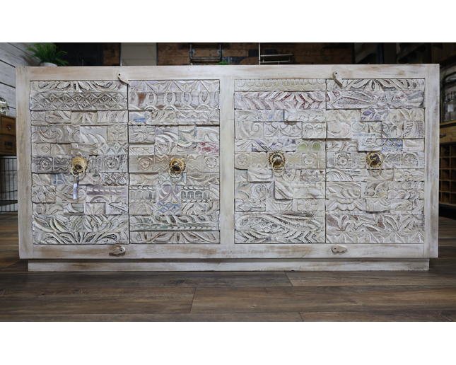 Large 4 door reclaimed wood white sideboard cabinet