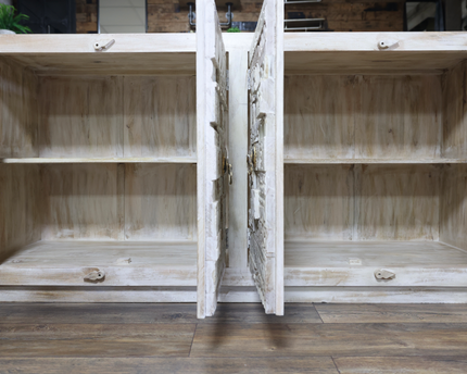 Large 4 door reclaimed wood white sideboard cabinet