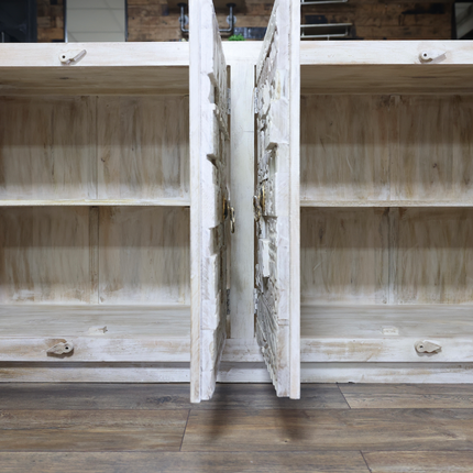 Large 4 door reclaimed wood white sideboard cabinet