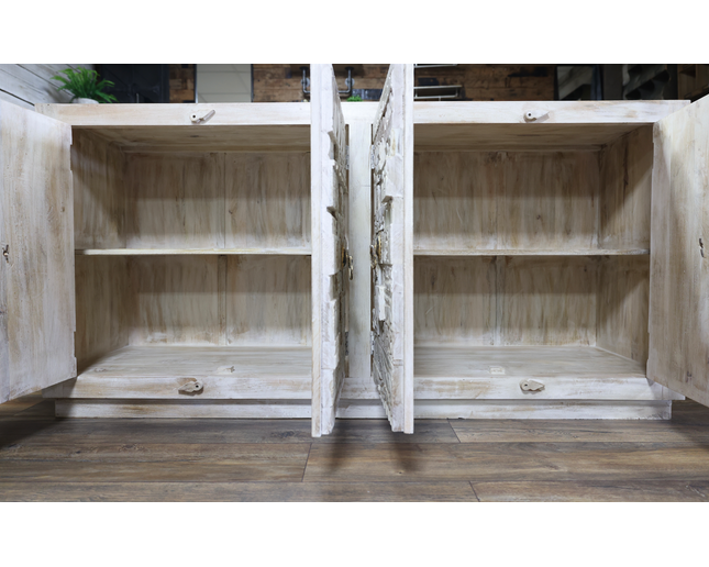 Large 4 door reclaimed wood white sideboard cabinet