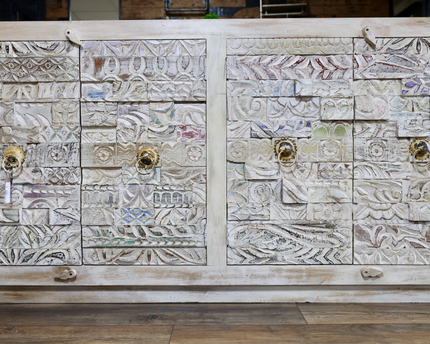 Large 4 door reclaimed wood white sideboard cabinet