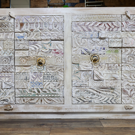 Large 4 door reclaimed wood white sideboard cabinet